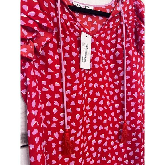 Joy Joy Top NWT Size S Red with Pink Hearts Tassels - Picture 6 of 6